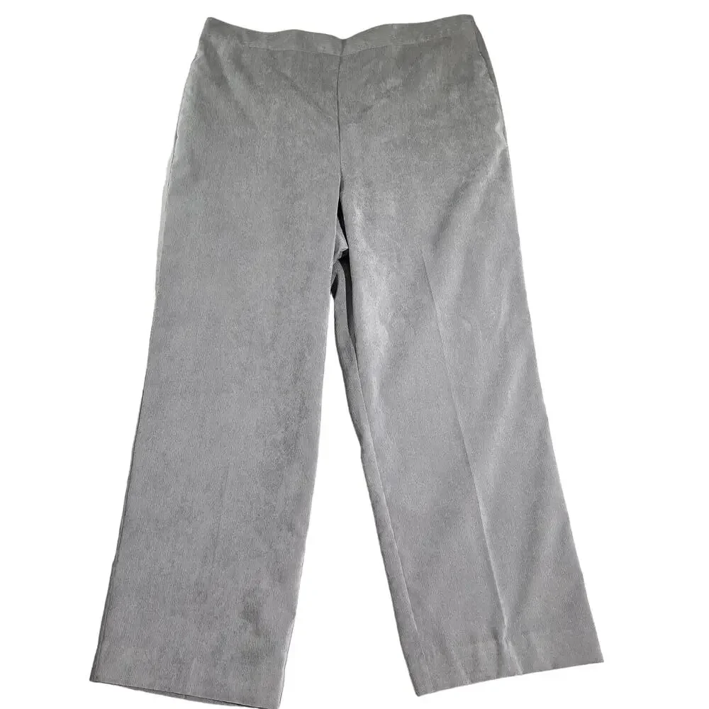 Alfred Dunner Pull On Pants Woman's 18 Elastic Back Waist Grey Corduroy Pockets